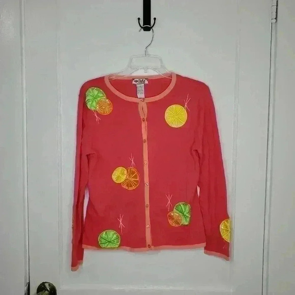 Size Medium Tiara International Girly Pink Fruit Slice Pink Cardigan Beaded - Picture 1 of 6